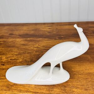 Vintage Royal Dux Bohemia  Porcelain Peacock  11” All White MCM Czechoslovakia